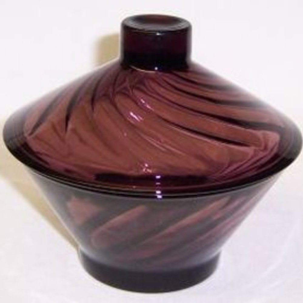 Hazel Ware Depression Glass Amethyst Moroccan Low Candy Dish with Lid